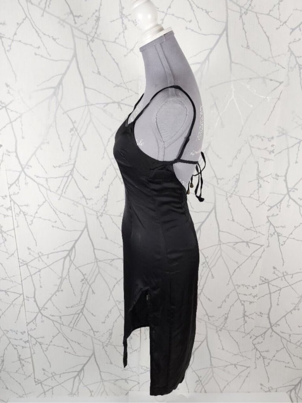 Jagger & Stone Black Satin Side Slit Strappy Backless Dress - Picture 3 of 8